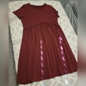 PinkBlush Burgundy Solid Crochet Trim Maternity Shift Dress, Large